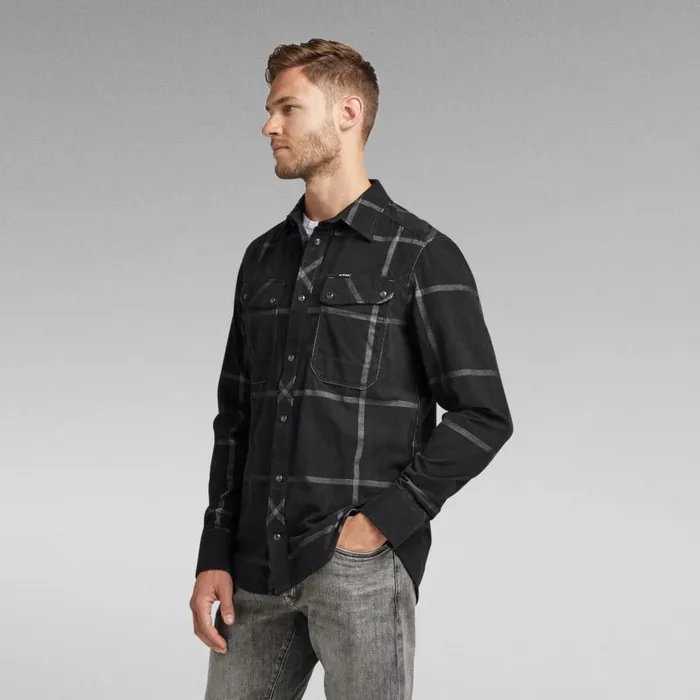 Shirts Men GStar RAW Plaid Slim Shirt Dark Black Louis Check