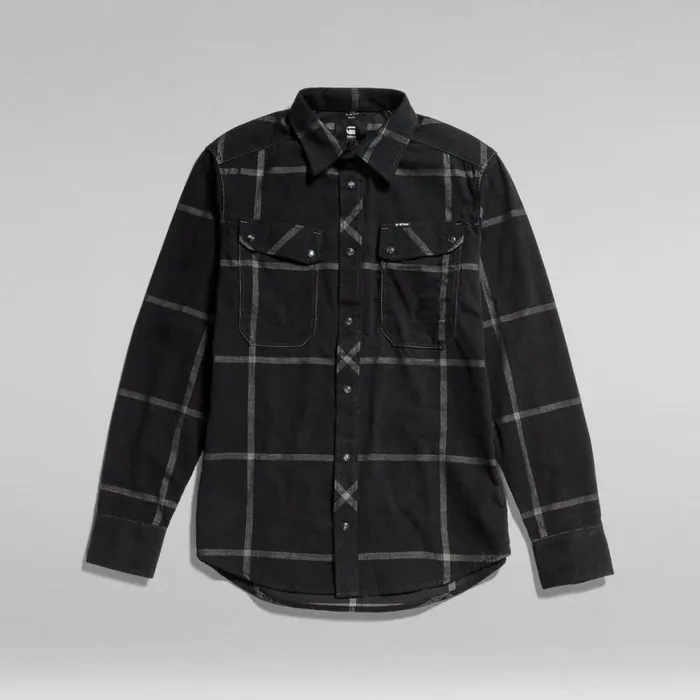 Shirts Men GStar RAW Plaid Slim Shirt Dark Black Louis Check