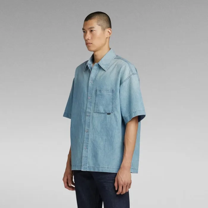 Shirts Men GStar RAW Premium Oversized Boxy Fit Shirt Sun Faded Cadet Blue