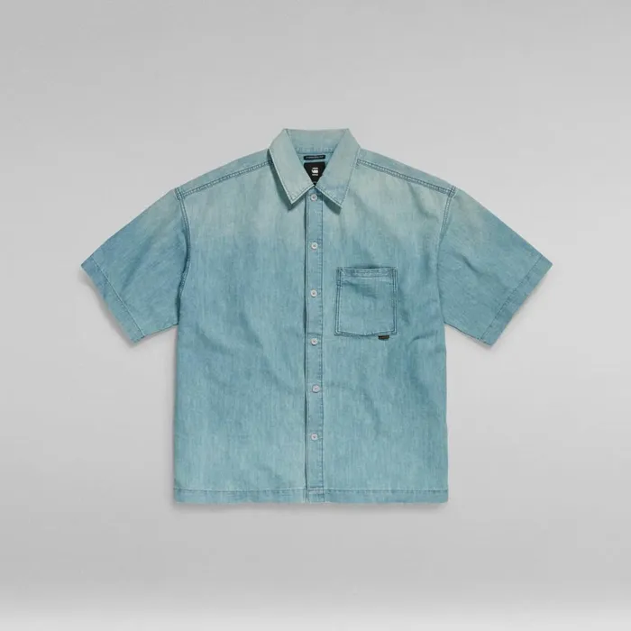 Shirts Men GStar RAW Premium Oversized Boxy Fit Shirt Sun Faded Cadet Blue