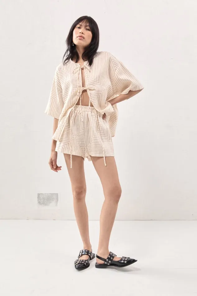 Short Sleeve Women VRG GRL Naomi Linen Smock Top Juno Short Sleeve Women VRG GRL Naomi Linen Smock Top Juno