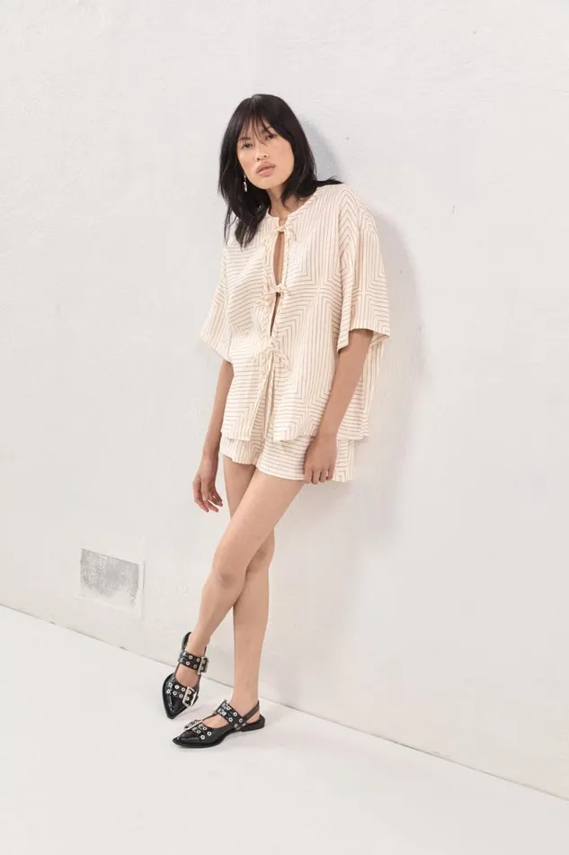 Short Sleeve Women VRG GRL Naomi Linen Smock Top Juno Short Sleeve Women VRG GRL Naomi Linen Smock Top Juno
