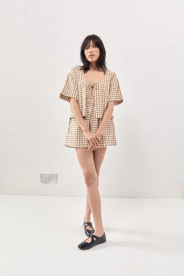 Short Sleeve Women VRG GRL The Sea and I Smock Top Honey Short Sleeve Women VRG GRL The Sea and I Smock Top Honey