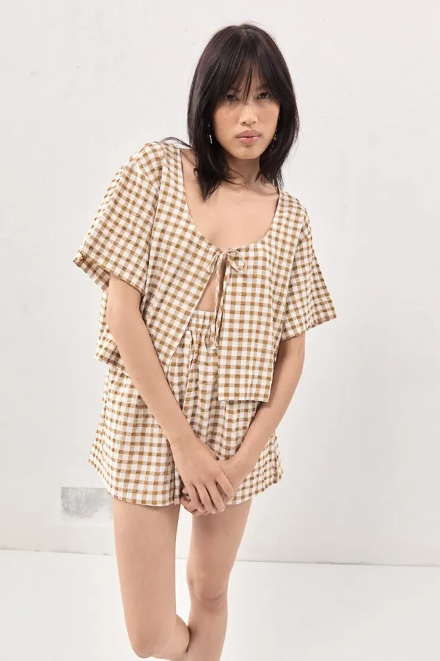 Short Sleeve Women VRG GRL The Sea and I Smock Top Honey Short Sleeve Women VRG GRL The Sea and I Smock Top Honey