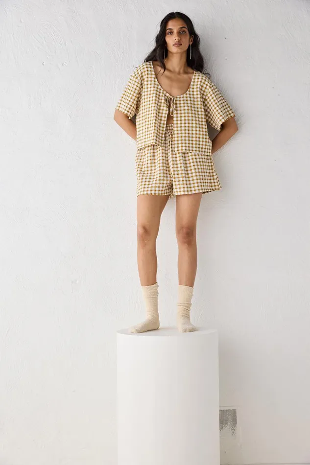 Short Sleeve Women VRG GRL The Sea and I Smock Top Honey Short Sleeve Women VRG GRL The Sea and I Smock Top Honey