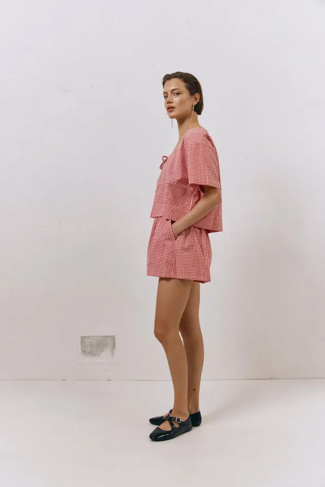 Short Sleeve Women VRG GRL The Sea and I Smock Top Red Short Sleeve Women VRG GRL The Sea and I Smock Top Red