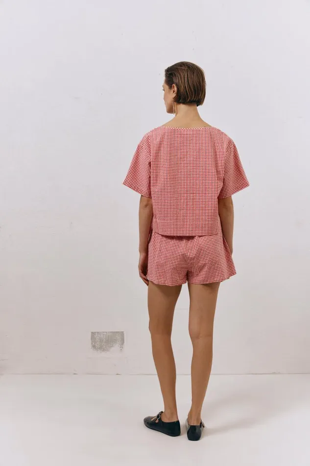 Short Sleeve Women VRG GRL The Sea and I Smock Top Red Short Sleeve Women VRG GRL The Sea and I Smock Top Red