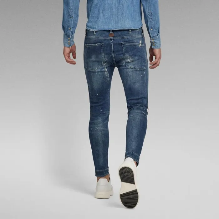Skinny Men GStar RAW 5620 3D Zip Knee Skinny Jeans Faded Prussian Blue Painted