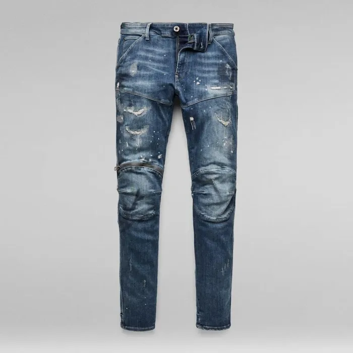 Skinny Men GStar RAW 5620 3D Zip Knee Skinny Jeans Faded Prussian Blue Painted