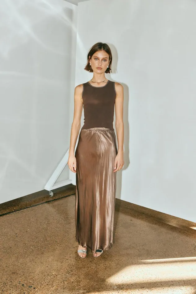 Skirts Women VRG GRL Florence Bias Cut Maxi Skirt Chocolate Skirts Women VRG GRL Florence Bias Cut Maxi Skirt Chocolate