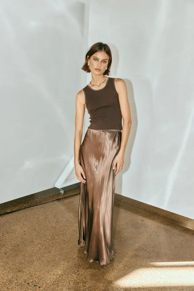 Skirts Women VRG GRL Florence Bias Cut Maxi Skirt Chocolate Skirts Women VRG GRL Florence Bias Cut Maxi Skirt Chocolate