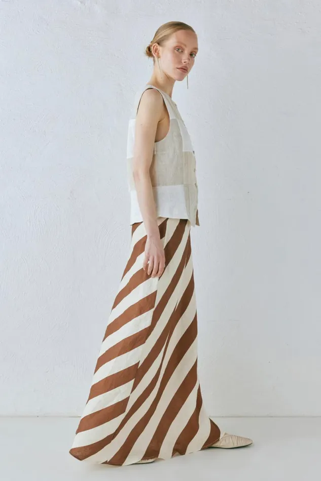 Skirts Women VRG GRL Sun Linen Maxi Skirt Stripe Skirts Women VRG GRL Sun Linen Maxi Skirt Stripe