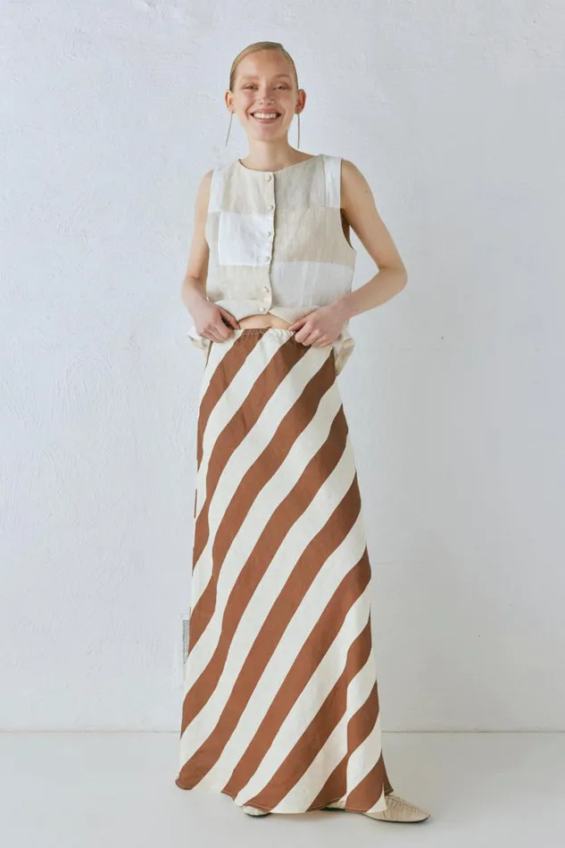Skirts Women VRG GRL Sun Linen Maxi Skirt Stripe Skirts Women VRG GRL Sun Linen Maxi Skirt Stripe