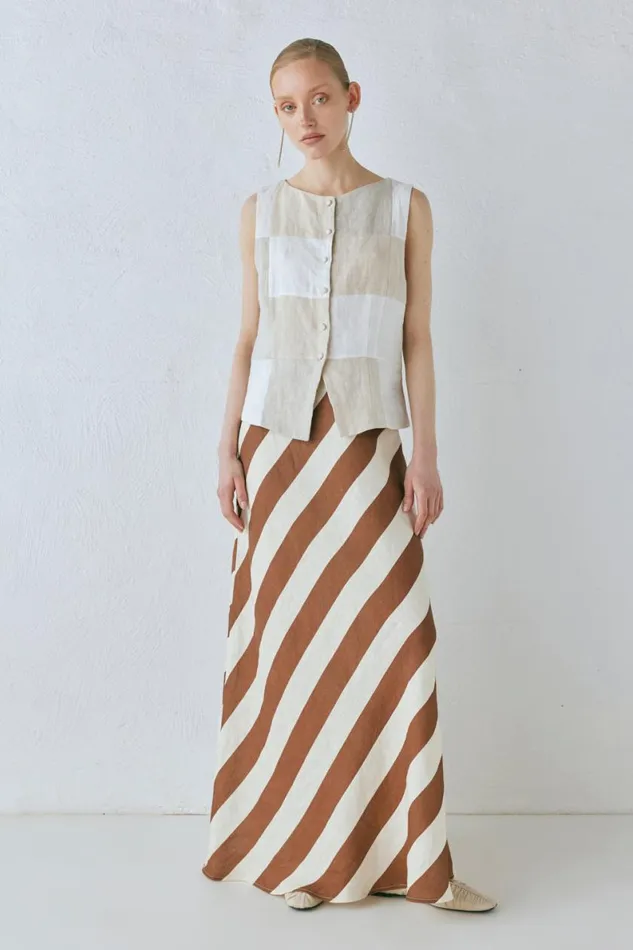 Skirts Women VRG GRL Sun Linen Maxi Skirt Stripe Skirts Women VRG GRL Sun Linen Maxi Skirt Stripe
