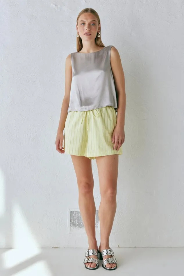 Sleeveless Women VRG GRL Lira Satin Top Silver Sleeveless Women VRG GRL Lira Satin Top Silver