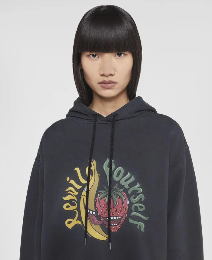 Stella McCartney 039Rewild Yourself039 Fruit Print Hoodie Black Women Sweatshirts And TShirts Stella McCartney 039Rewild Yourself039 Fruit Print Hoodie Black Women Sweatshirts And TShirts