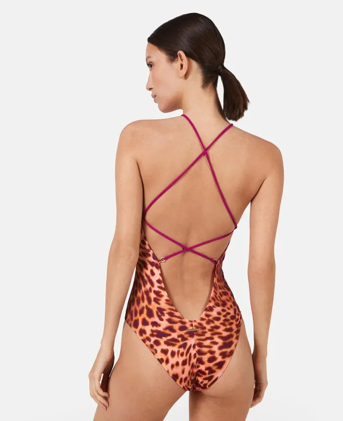 Stella McCartney Blurred Cheetah Print CrossBack Swimsuit Pink Women Swimwear Stella McCartney Blurred Cheetah Print CrossBack Swimsuit Pink Women Swimwear