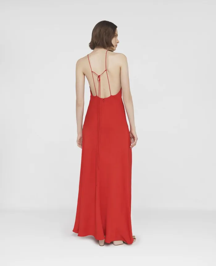 Stella McCartney Compact Crepe VNeck Maxi Dress Scarlet Red Women Dresses