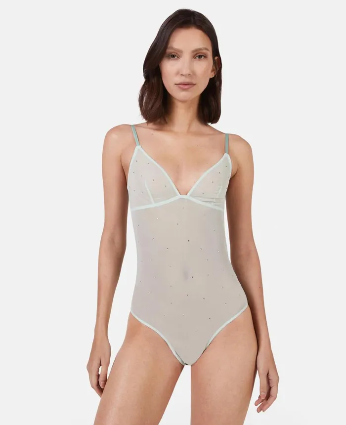 Stella McCartney Crystal Dot Mesh Bodysuit Pale Mint Women Lingerie And Sleepwear