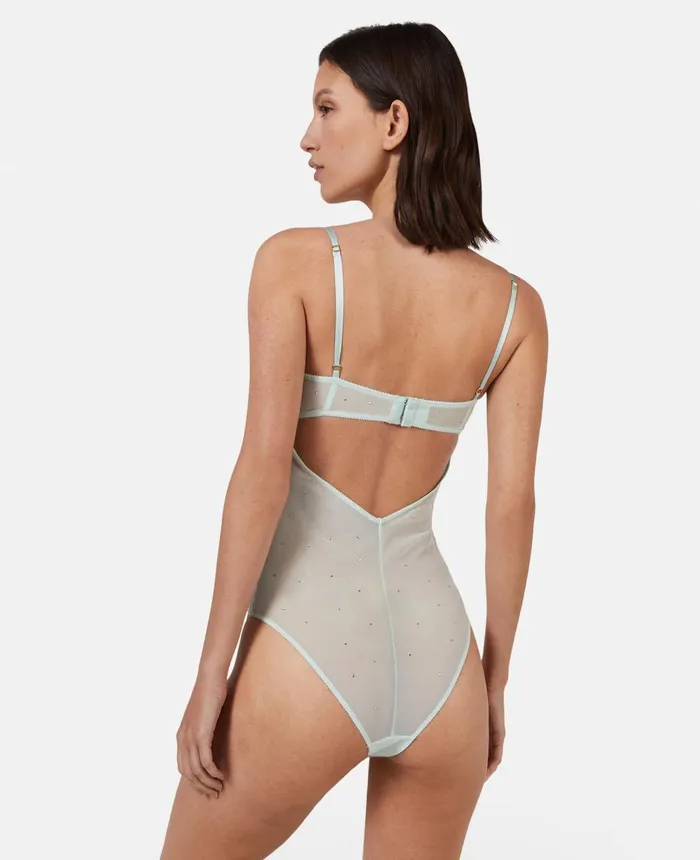 Stella McCartney Crystal Dot Mesh Bodysuit Pale Mint Women Lingerie And Sleepwear