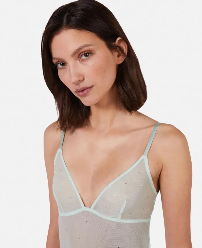 Stella McCartney Crystal Dot Mesh Bodysuit Pale Mint Women Lingerie And Sleepwear