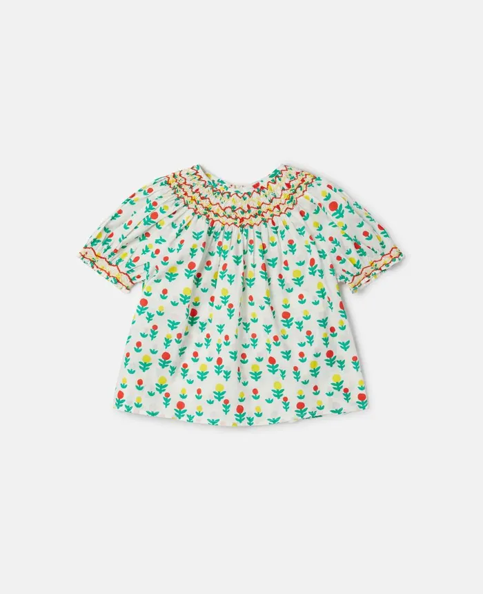 Stella McCartney Dreamy Flower Print Smock Top Ivory Multicolour Kids Sweaters and Cardigans Stella McCartney Dreamy Flower Print Smock Top Ivory Multicolour Kids Sweaters and Cardigans