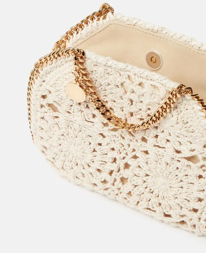 Stella McCartney Falabella Cotton Crochet Tiny Tote Bag Natural Beige Women Iconic Falabella Stella McCartney Falabella Cotton Crochet Tiny Tote Bag Natural Beige Women Iconic Falabella