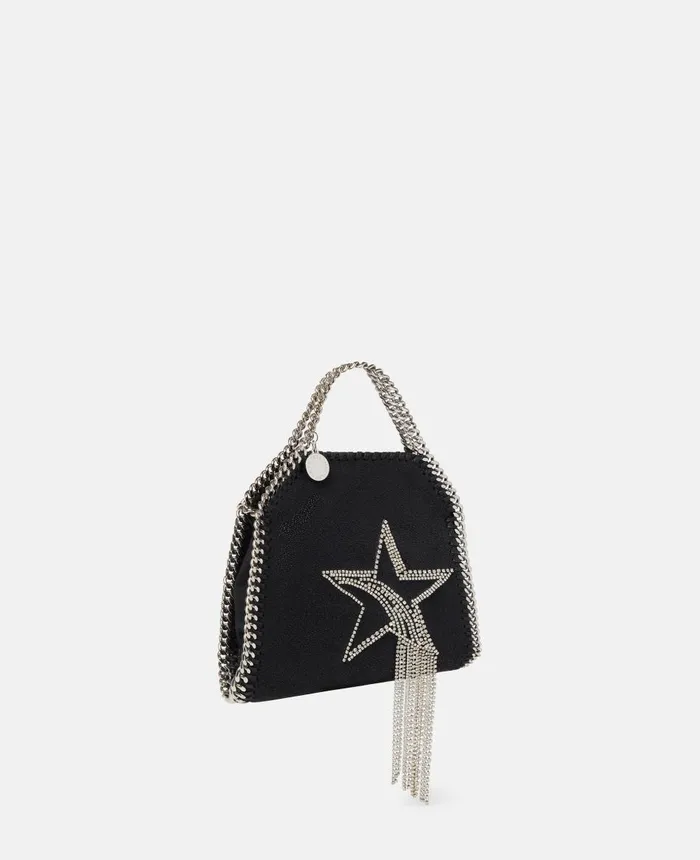 Stella McCartney Falabella Crystal Star Embroidery Tiny Tote Bag Black Women Mini Bags And Clutches Stella McCartney Falabella Crystal Star Embroidery Tiny Tote Bag Black Women Mini Bags And Clutches