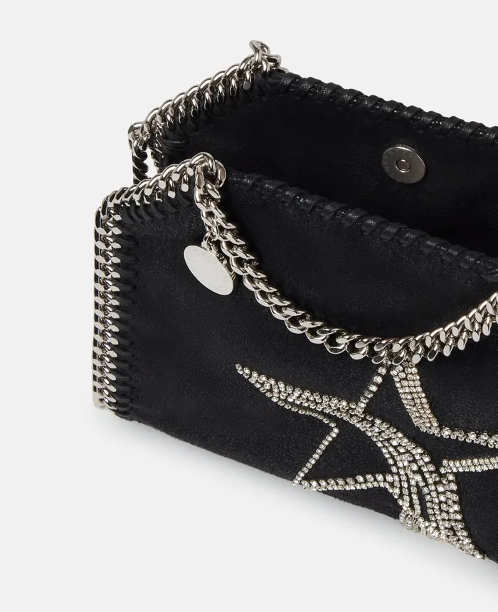 Stella McCartney Falabella Crystal Star Embroidery Tiny Tote Bag Black Women Mini Bags And Clutches Stella McCartney Falabella Crystal Star Embroidery Tiny Tote Bag Black Women Mini Bags And Clutches