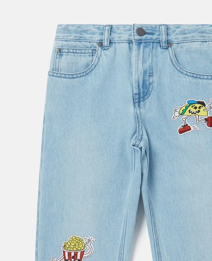 Stella McCartney Fast Food Embroidery Boyfriend Jeans Blue Kids Pants and Shorts