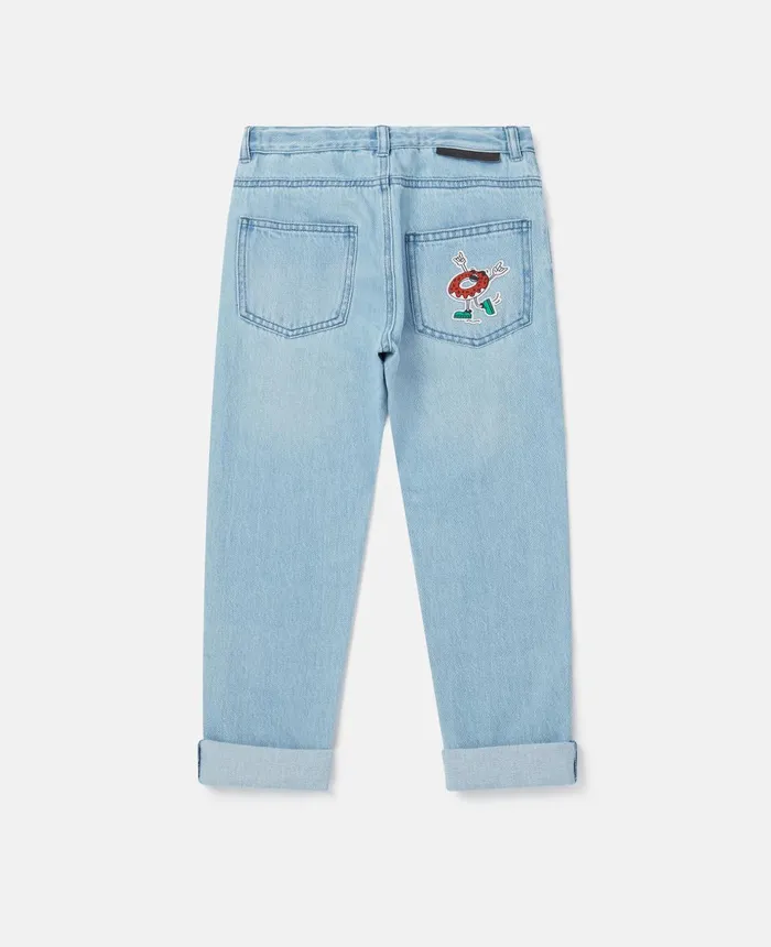 Stella McCartney Fast Food Embroidery Boyfriend Jeans Blue Kids Pants and Shorts
