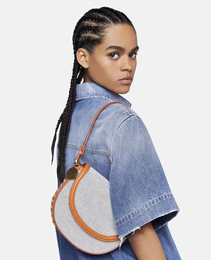 Stella McCartney Frayme Cotton Canvas Medium Flap Shoulder Bag Black Women Frayme Bag Stella McCartney Frayme Cotton Canvas Medium Flap Shoulder Bag Black Women Frayme Bag