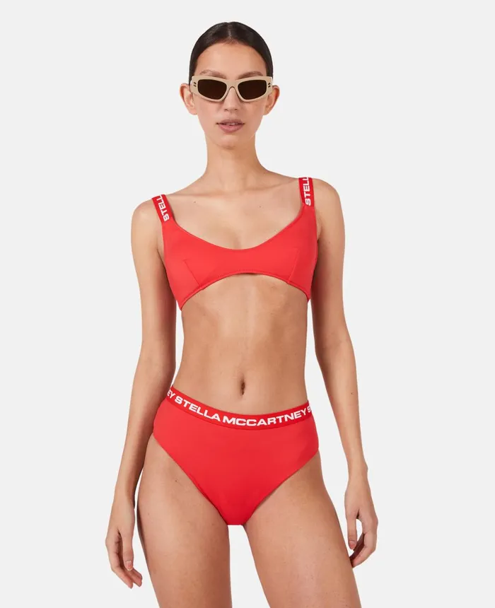 Stella McCartney Logo Tape HighWaisted Bikini Briefs Coral Women Swimwear
