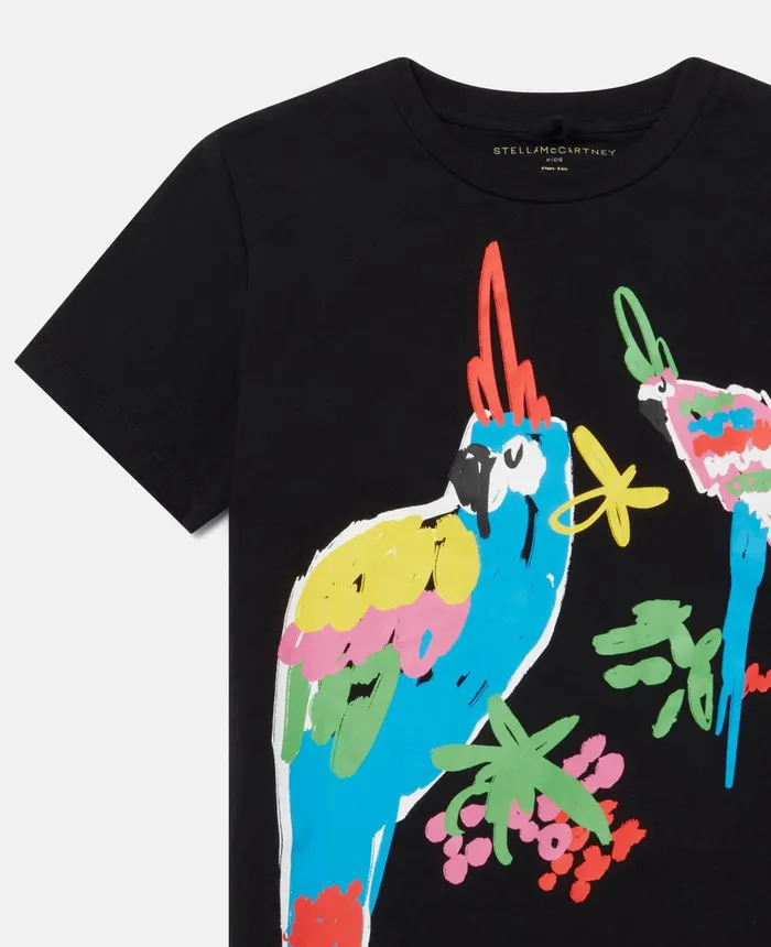Stella McCartney Parrot Print TShirt Black Kids TShirts And Tops