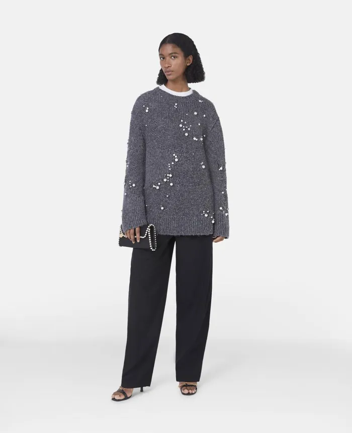 Stella McCartney Pearl Embroidery Oversized Jumper Grey Melange Women Knitwear