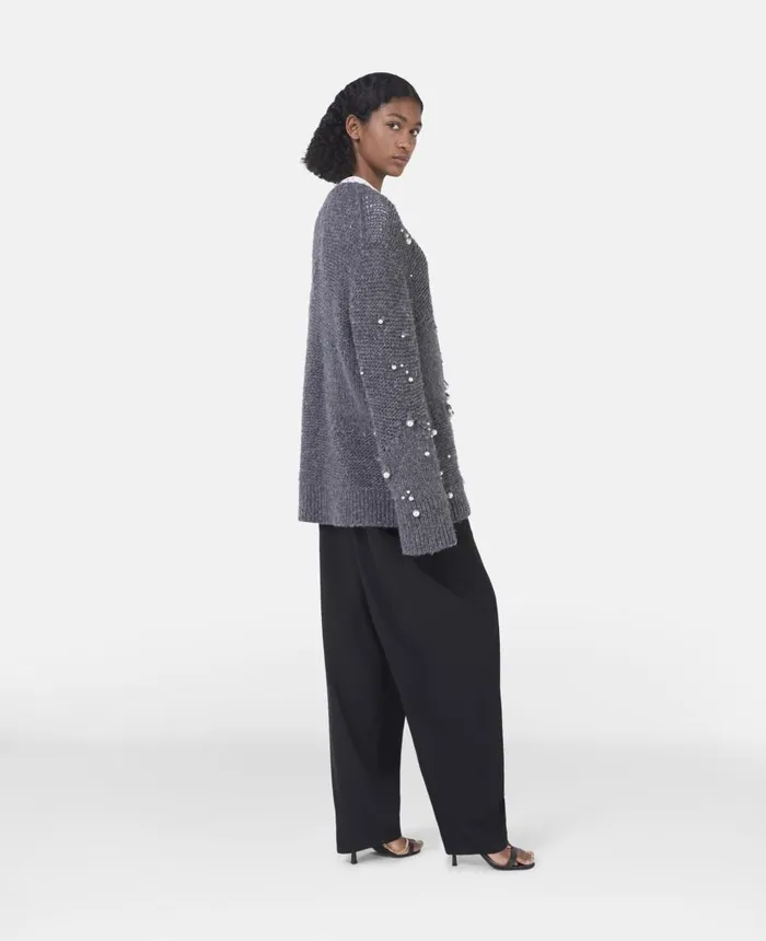 Stella McCartney Pearl Embroidery Oversized Jumper Grey Melange Women Knitwear