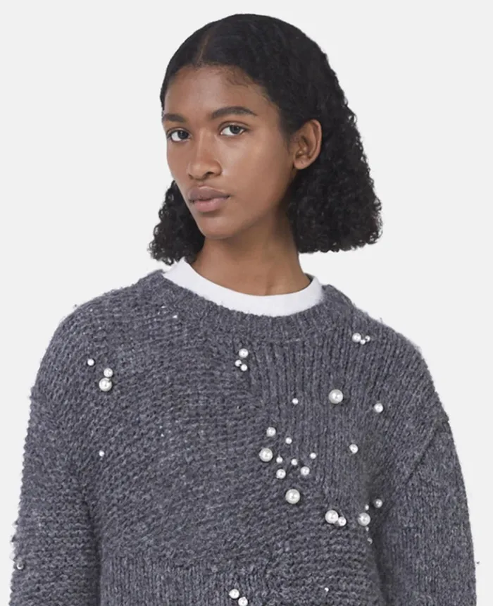 Stella McCartney Pearl Embroidery Oversized Jumper Grey Melange Women Knitwear