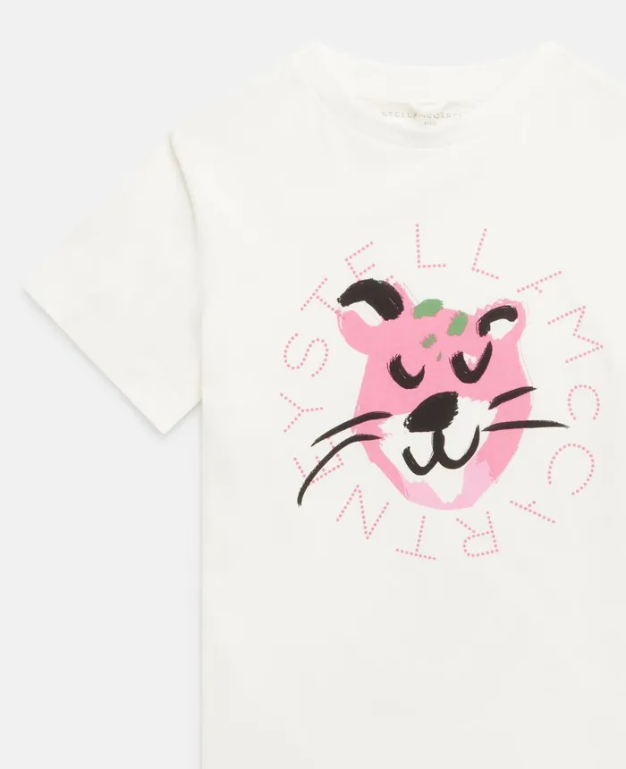 Stella McCartney Stella Logo Cheetah Face TShirt White Kids TShirts And Tops Stella McCartney Stella Logo Cheetah Face TShirt White Kids TShirts And Tops