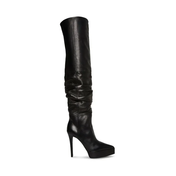Steve Madden Ashley Black Leather Womens Boots and Booties