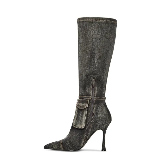Steve Madden Beckham Black Denim Womens Boots and Booties