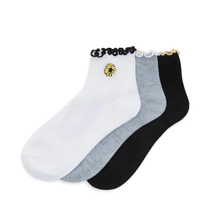 Steve Madden Daisy Lettuce Edge Anklet Socks White Multi Womens Socks and Tights