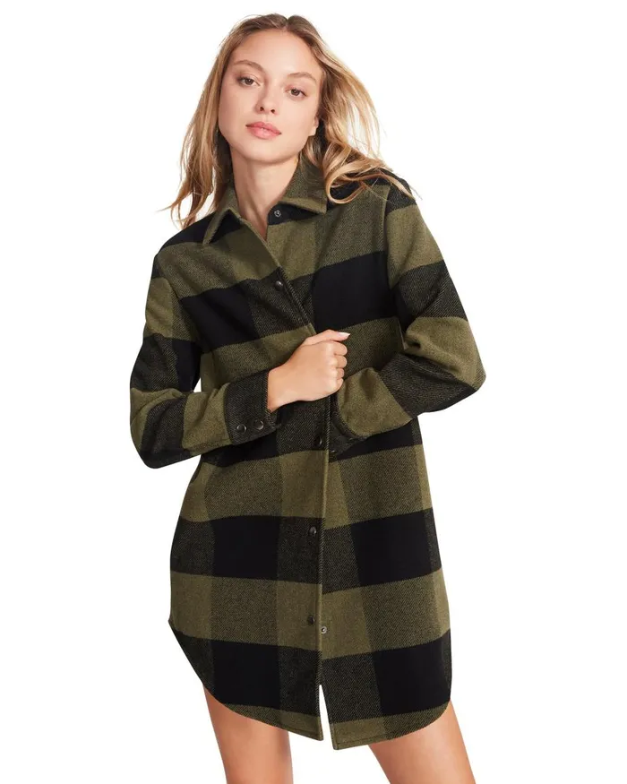 Steve Madden Eldridge Plaid Coat Sage Womens Jackets and Coats