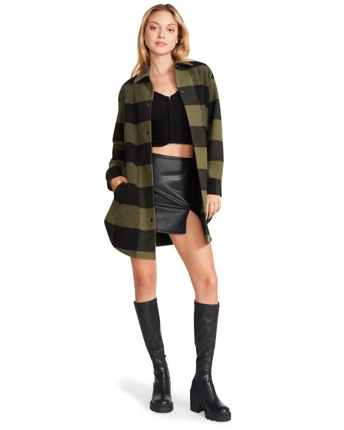 Steve Madden Eldridge Plaid Coat Sage Womens Jackets and Coats