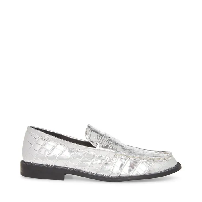 Steve Madden Goodman Silver Crocodile Womens Loafers and Flats