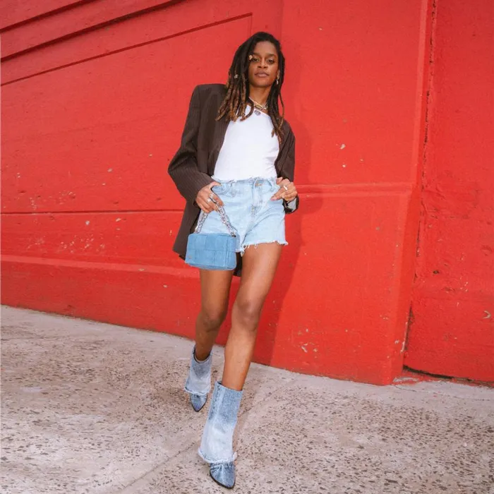 Steve Madden Livvy Denim Fabric Womens Boots and Booties