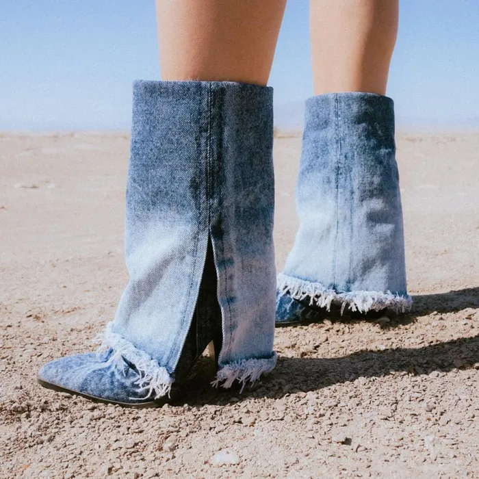 Steve Madden Livvy Denim Fabric Womens Boots and Booties