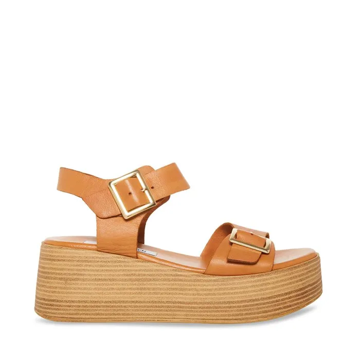 Steve Madden Marka Cognac Leather Womens Sandals