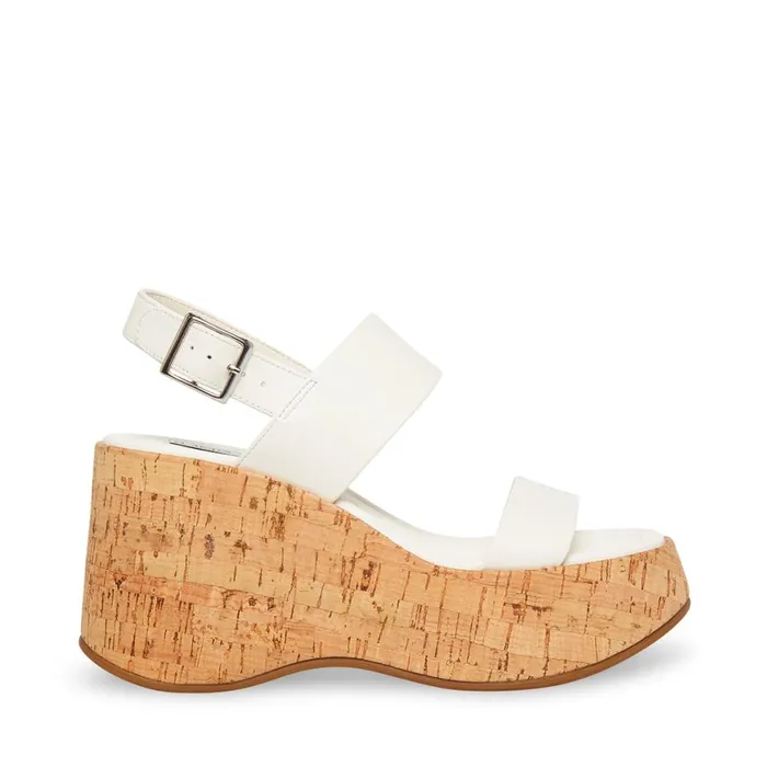 Steve Madden Pam White Leather Womens Sandals