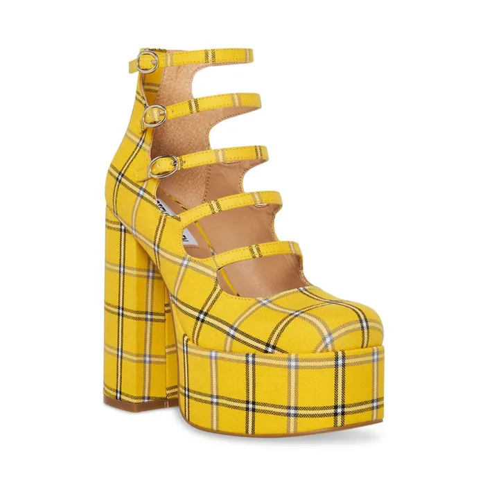 Steve Madden Rosario Yellow Plaid Womens Heels