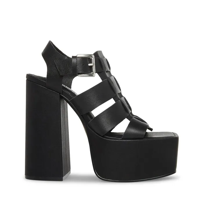 Steve Madden Tranquil Black Leather Womens Heels